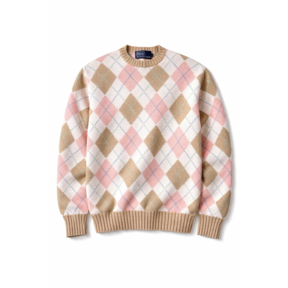 Ralph Lauren Sweaters - Vintage Polo Ralph Lauren Argyle Sweater M 100% Cotton Pink Tan Preppy 19 X 21